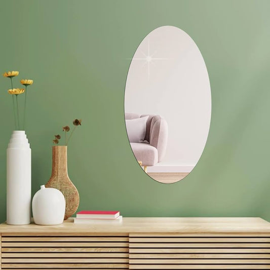 Frameless Oval Shape Adhesive Wall Mirror Sticker for Bedroom, Living Room, Bathroom, Basin (Buy 1 Get 1 FREE)