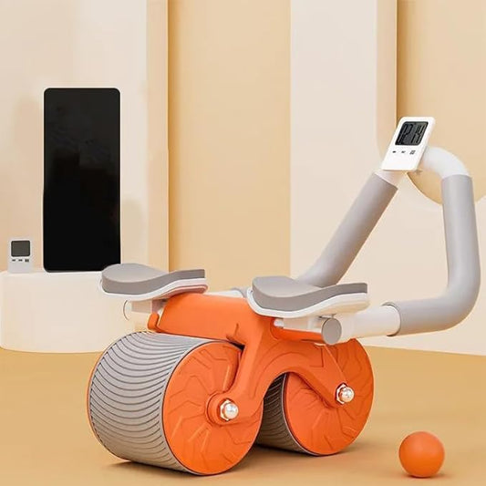 Automatic Rebound Abdominal Wheel Roller | Ab Roller Wheel with Timer | Elbow Support | Double Wheel with Knee Mat Holder | For Body Fitness Strength Training Home Gym |