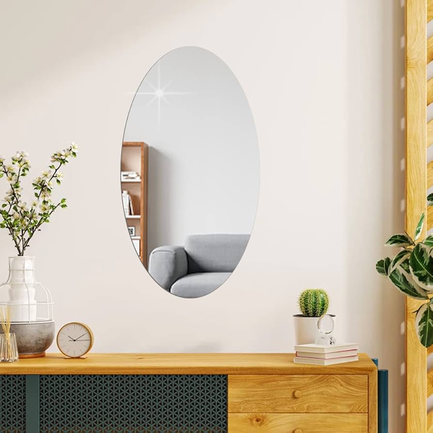 Frameless Oval Shape Adhesive Wall Mirror Sticker for Bedroom, Living Room, Bathroom, Basin (Buy 1 Get 1 FREE)