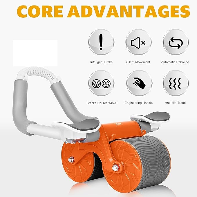 Automatic Rebound Abdominal Wheel Roller | Ab Roller Wheel with Timer | Elbow Support | Double Wheel with Knee Mat Holder | For Body Fitness Strength Training Home Gym |