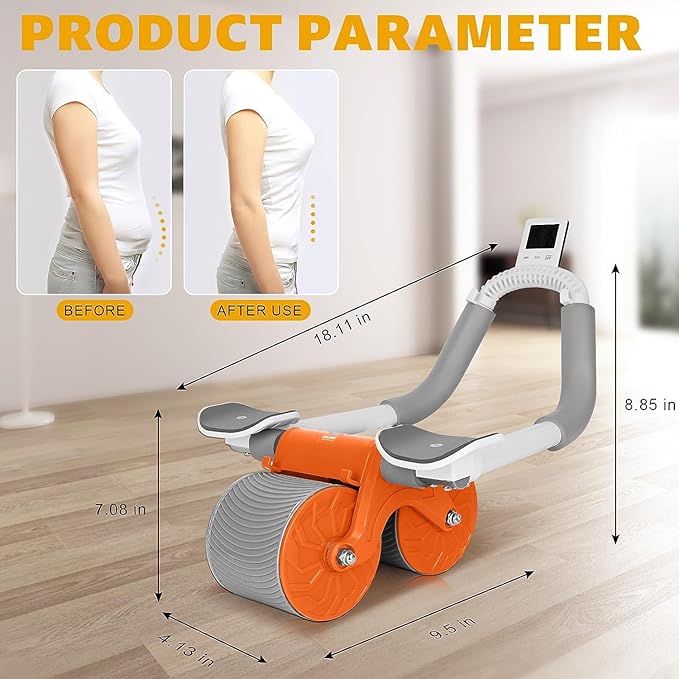 Automatic Rebound Abdominal Wheel Roller | Ab Roller Wheel with Timer | Elbow Support | Double Wheel with Knee Mat Holder | For Body Fitness Strength Training Home Gym |