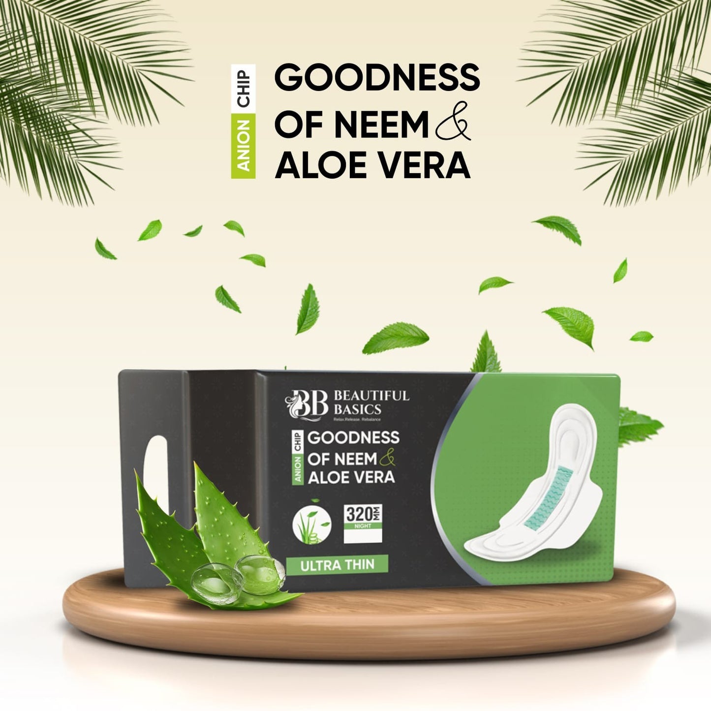 Sanitary Pads For Women With Goodness Of Neem & Aloe Vera | Ultra Thin | Leakage Protection | PH Balance With Antibacterial Anion Chip | 5x More Absorbance (320 Mm - 32 Pads)