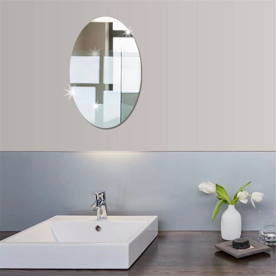 Frameless Oval Shape Adhesive Wall Mirror Sticker for Bedroom, Living Room, Bathroom, Basin (Buy 1 Get 1 FREE)