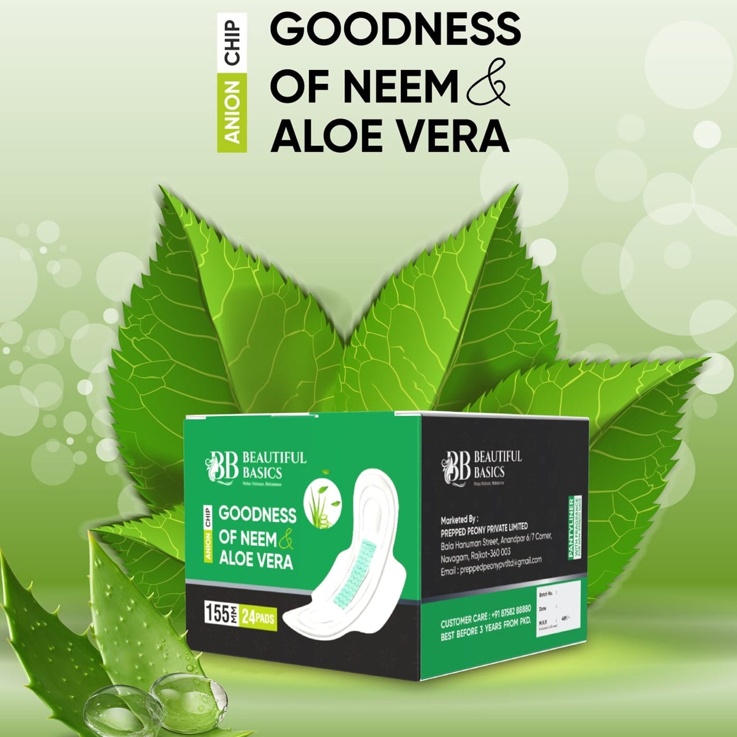 Sanitary Pads For Women With Goodness Of Neem & Aloe Vera | Ultra Thin | Leakage Protection | Ph Balance With Antibacterial Anion Chip |  (155 Mm - 24 Pads)