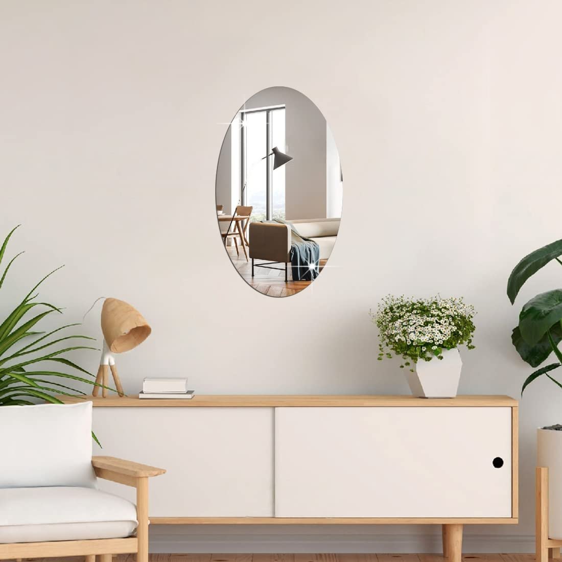Frameless Oval Shape Adhesive Wall Mirror Sticker for Bedroom, Living Room, Bathroom, Basin (Buy 1 Get 1 FREE)