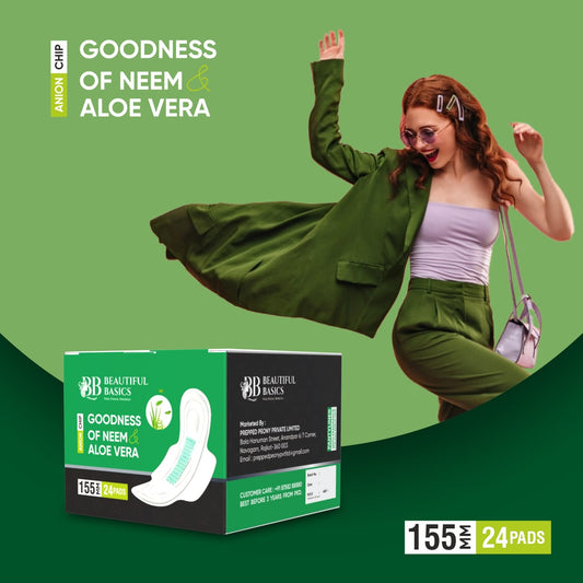 Sanitary Pads For Women With Goodness Of Neem & Aloe Vera | Ultra Thin | Leakage Protection | Ph Balance With Antibacterial Anion Chip |  (155 Mm - 24 Pads)
