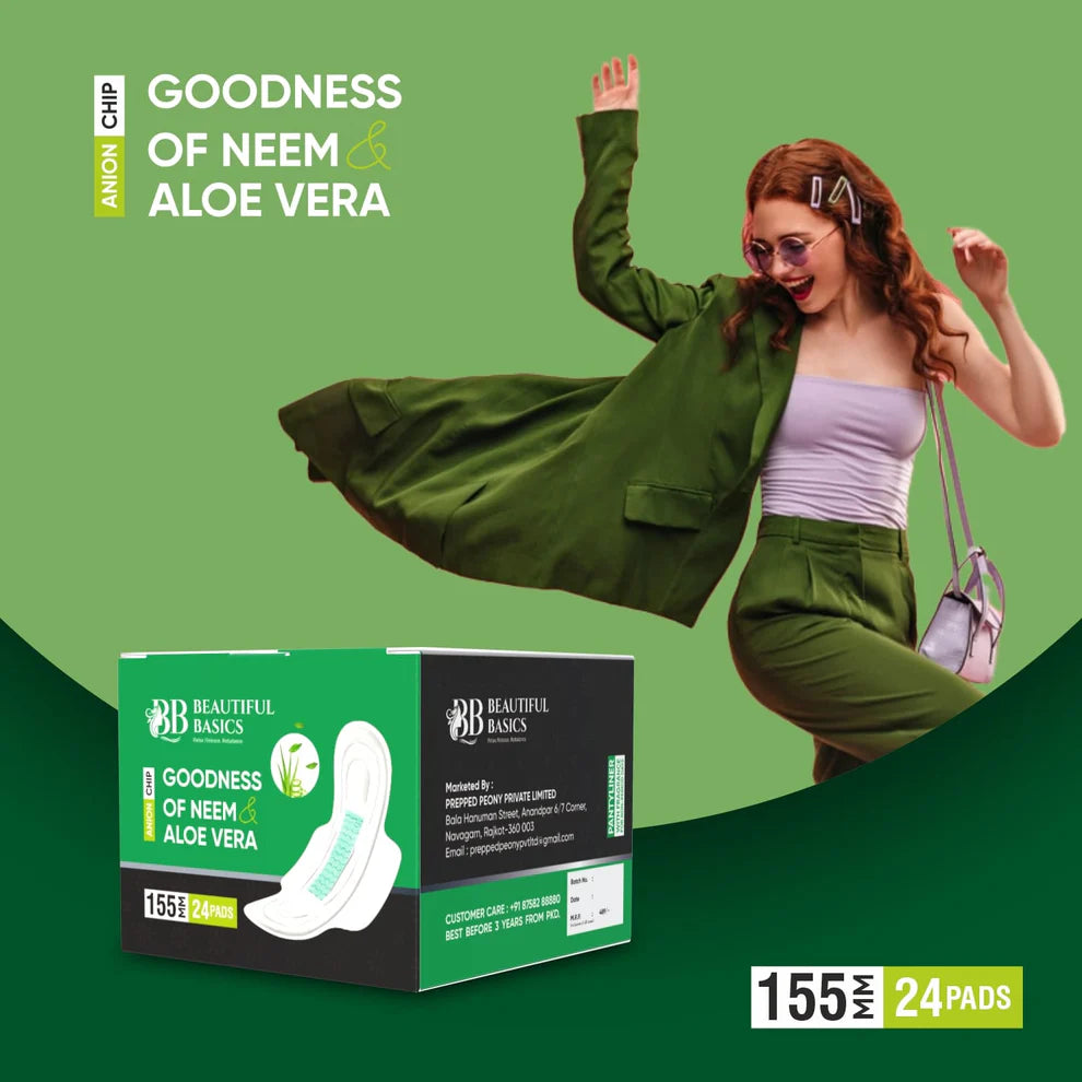 Sanitary Pads For Women With Goodness Of Neem & Aloe Vera | Ultra Thin | Leakage Protection | Ph Balance With Antibacterial Anion Chip |  (155 Mm - 24 Pads)