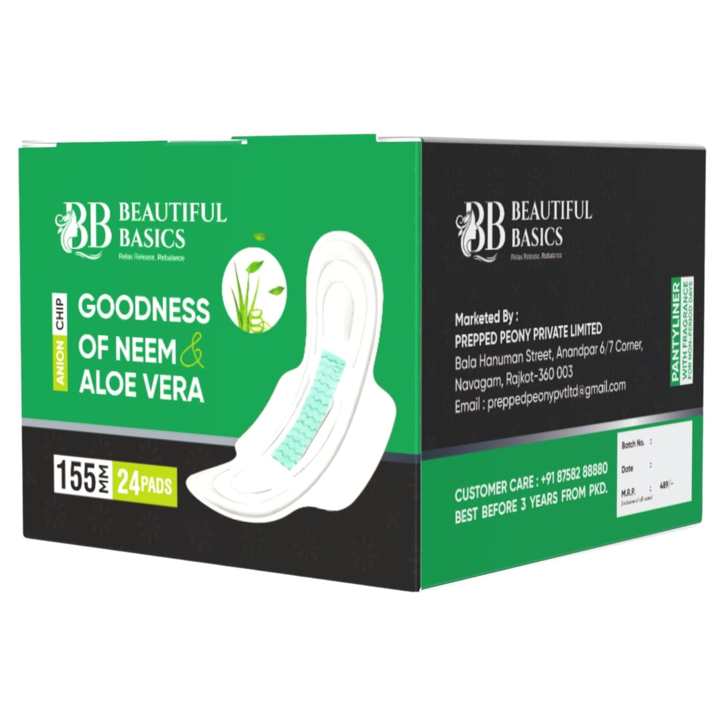 Sanitary Pads For Women With Goodness Of Neem & Aloe Vera | Ultra Thin | Leakage Protection | Ph Balance With Antibacterial Anion Chip |  (155 Mm - 24 Pads)