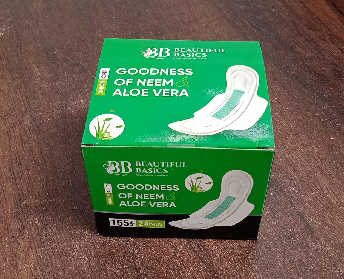 Sanitary Pads For Women With Goodness Of Neem & Aloe Vera | Ultra Thin | Leakage Protection | Ph Balance With Antibacterial Anion Chip |  (155 Mm - 24 Pads)