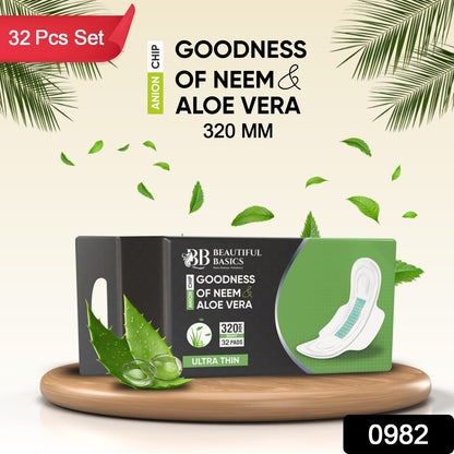 Sanitary Pads For Women With Goodness Of Neem & Aloe Vera | Ultra Thin | Leakage Protection | PH Balance With Antibacterial Anion Chip | 5x More Absorbance (320 Mm - 32 Pads)