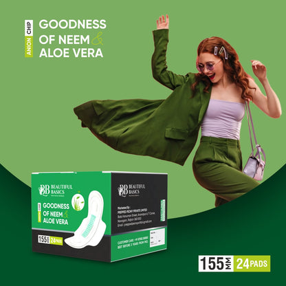 Sanitary Pads For Women With Goodness Of Neem & Aloe Vera | Ultra Thin | Leakage Protection | Ph Balance With Antibacterial Anion Chip |  (155 Mm - 24 Pads)