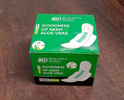 Sanitary Pads For Women With Goodness Of Neem & Aloe Vera | Ultra Thin | Leakage Protection | Ph Balance With Antibacterial Anion Chip |  (155 Mm - 24 Pads)